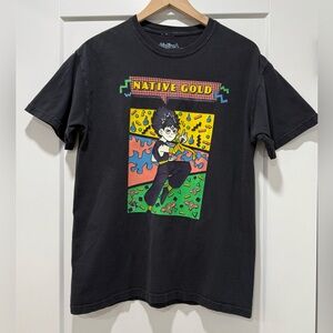 Native Gold Graphic T-Shirt Black Anime Streetwear Tee Size M
